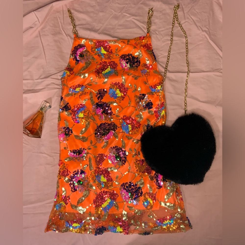 Orange Sequins Summer Dress